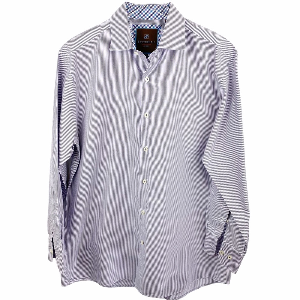 Tattersall London Purple Striped Button Down 16.5”